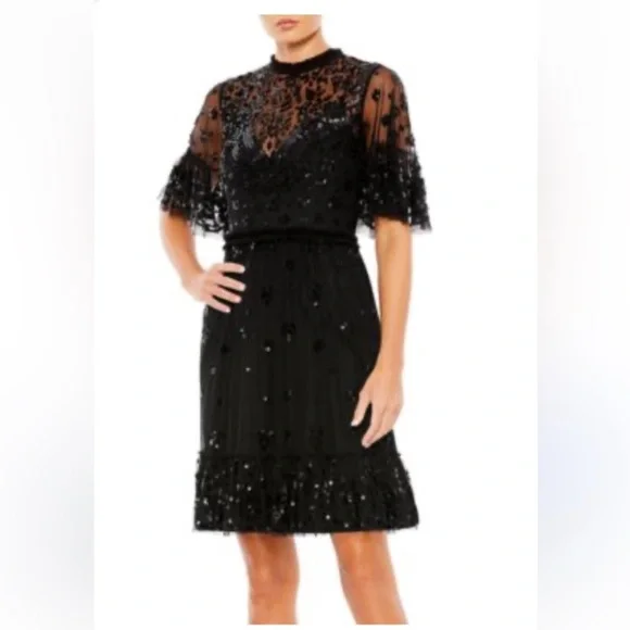 Mac Duggal Black Sequin Long Sleeve Dress - Picture 3 of 5